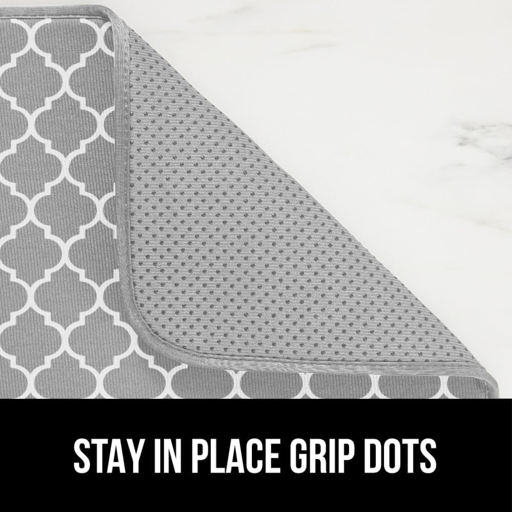 GORILLA GRIP Ultra Water Absorbent Microfiber Dish Drying Mat, Quick Dry Mesh, Slip Resistant Pad for Sink Dishes or Under Rack, Kitchen Counter Accessories, 16x18, Machine Wash, 2 Pack Quatrefoil