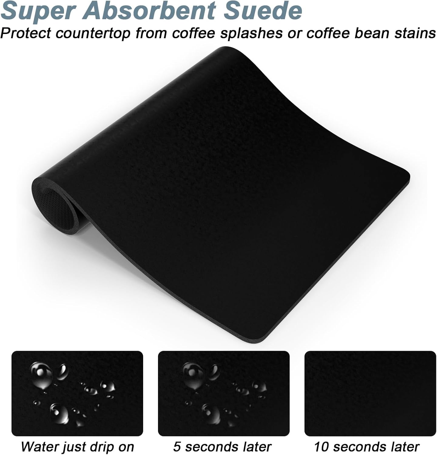 Rnivvi Coffee Mat, 16" x 24" Coffee Bar Mats for Espresso Machine Station Accessories and Organizer, Hide Stain Rubber Backed Absorbent Dish Drying Pad for Kitchen Counter, Cute Bar Decor Pad, Black