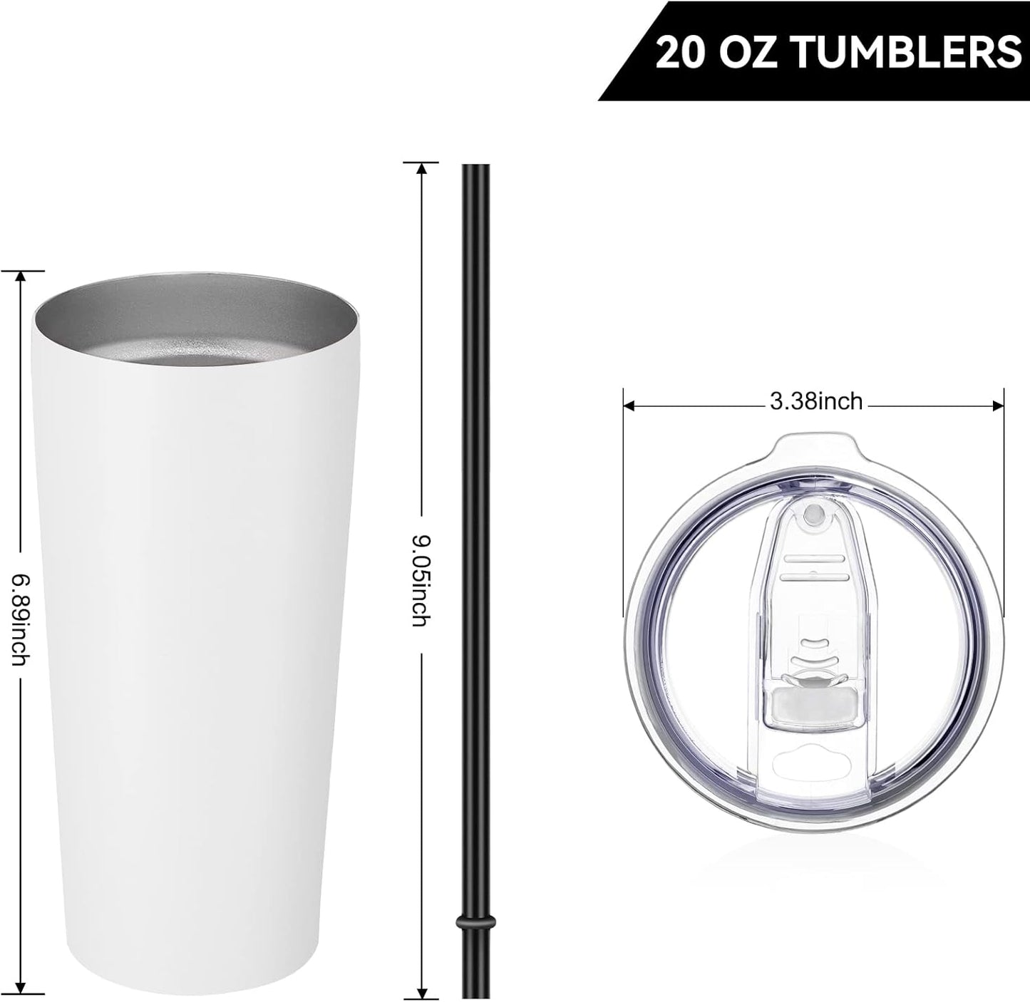 VEGOND 20oz Tumbler Bulk with Lid and Straw 1 Pack, Stainless Steel Vacuum Insulated Tumbler, Double Wall Coffee Cup Travel Mug, White
