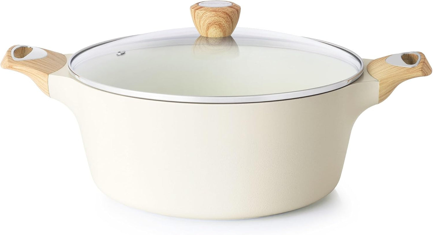 SENSARTE Ceramic Nonstick Stock Pot with Lid, 2.6/4.5/6.6 QT Soup Pot Casserole Pot, Non-toxic Healthy Pasta Pot, Large Cooking Pot Stew Pot, Induction Compatible, PFOA PFAS PTFE Free, White