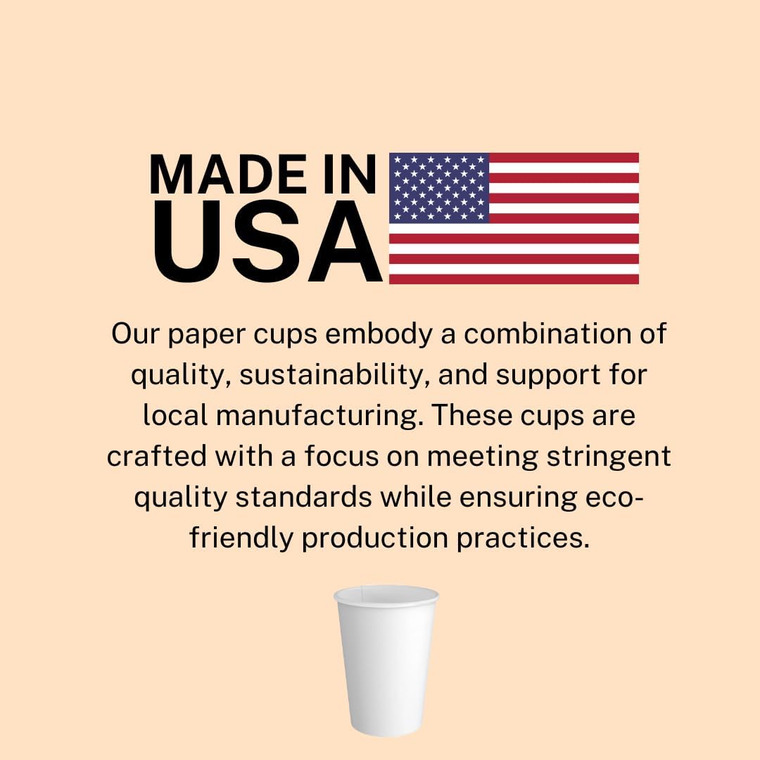 Paper Cups 12 oz 1000 Pack for Coffee & Tea Made in USA | Bulk 1000 Count for Home, Office, Restaurants & Parties | Recyclable Disposable 12 Ounce To-Go Cups for Hot Drinks