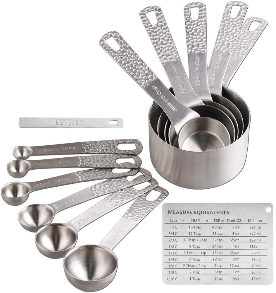 Measuring Cups and Spoons Set 13, 18/8 Stainless Steel Measuring Cups and Spoons Set for Baking and Kitchen, Metal Measuring Cups Set