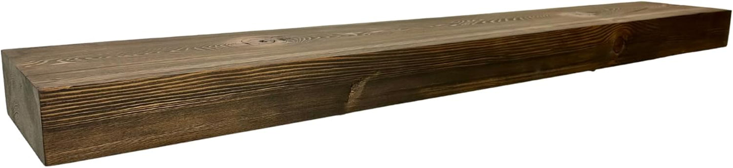 Modern Timber Craft Reclaimed Wood Fireplace Mantel Shelf | Solid Rustic American Barnwood with Steel Floating Shelf Brackets | 2.75" Thickness | 72" L x 7" D, Jacobean, Planed and Sanded