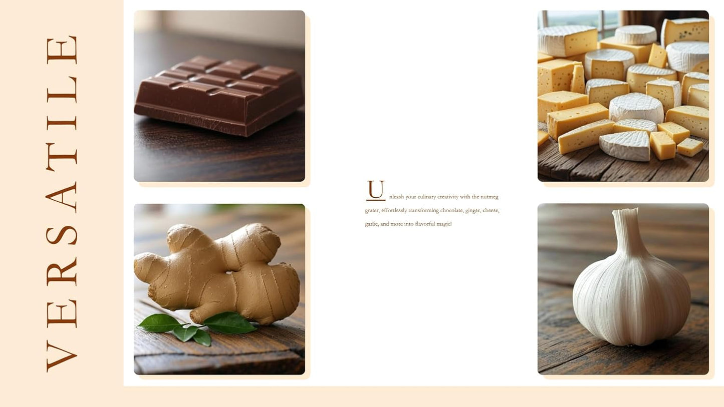 Nutmeg Grater with Silicone Brush & Storage - 18/10 Stainless Steel, Compact Spice & Nut Grinder Tool for Fresh Nutmeg Powder