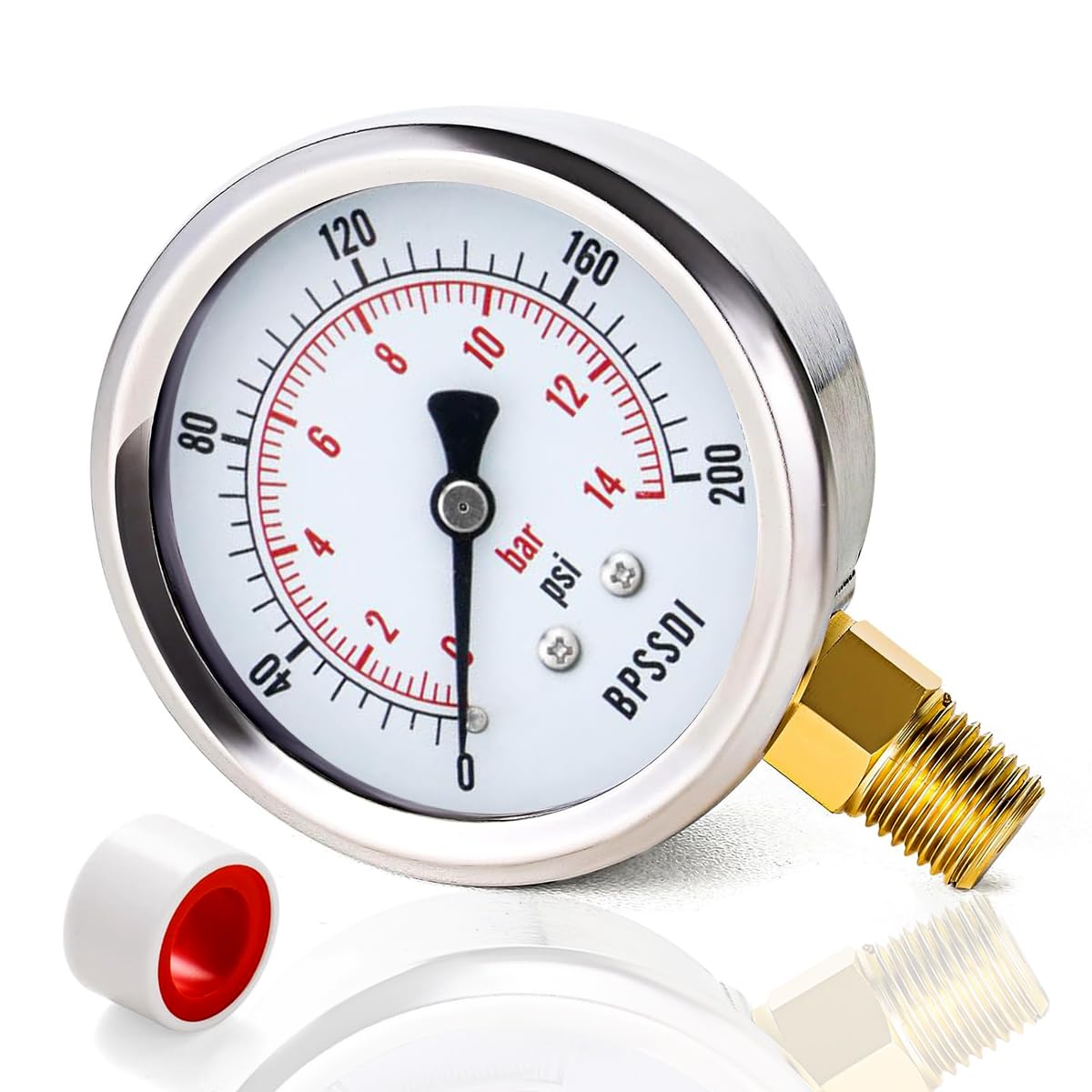 0-200 Psi Pressure Gauge, 2.5" Dial Size, 1/8" NPT Lower Mount, 304 Stainless Steel Case, Water Pressure Gauge Test for Pool Pump, Sand Filter, Air Compressor, Espresso(with Tape)