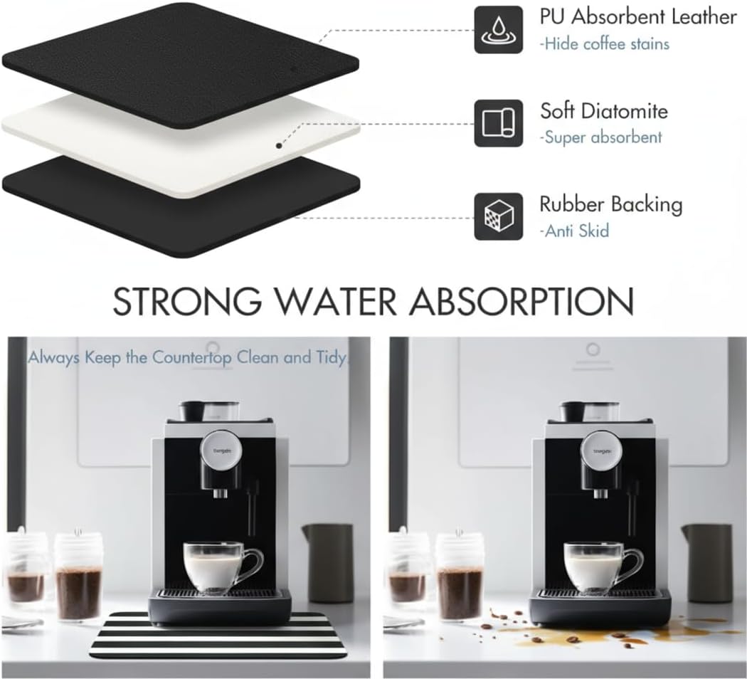 Dish Drying Mat Super Absorbent – 16" x 18" Coffee Mat for Countertops – Non-Slip Drying Mat for Kitchen Counter – Easy to Clean Water Absorbent Mat – Large Dish Drying Mats (Zebra)