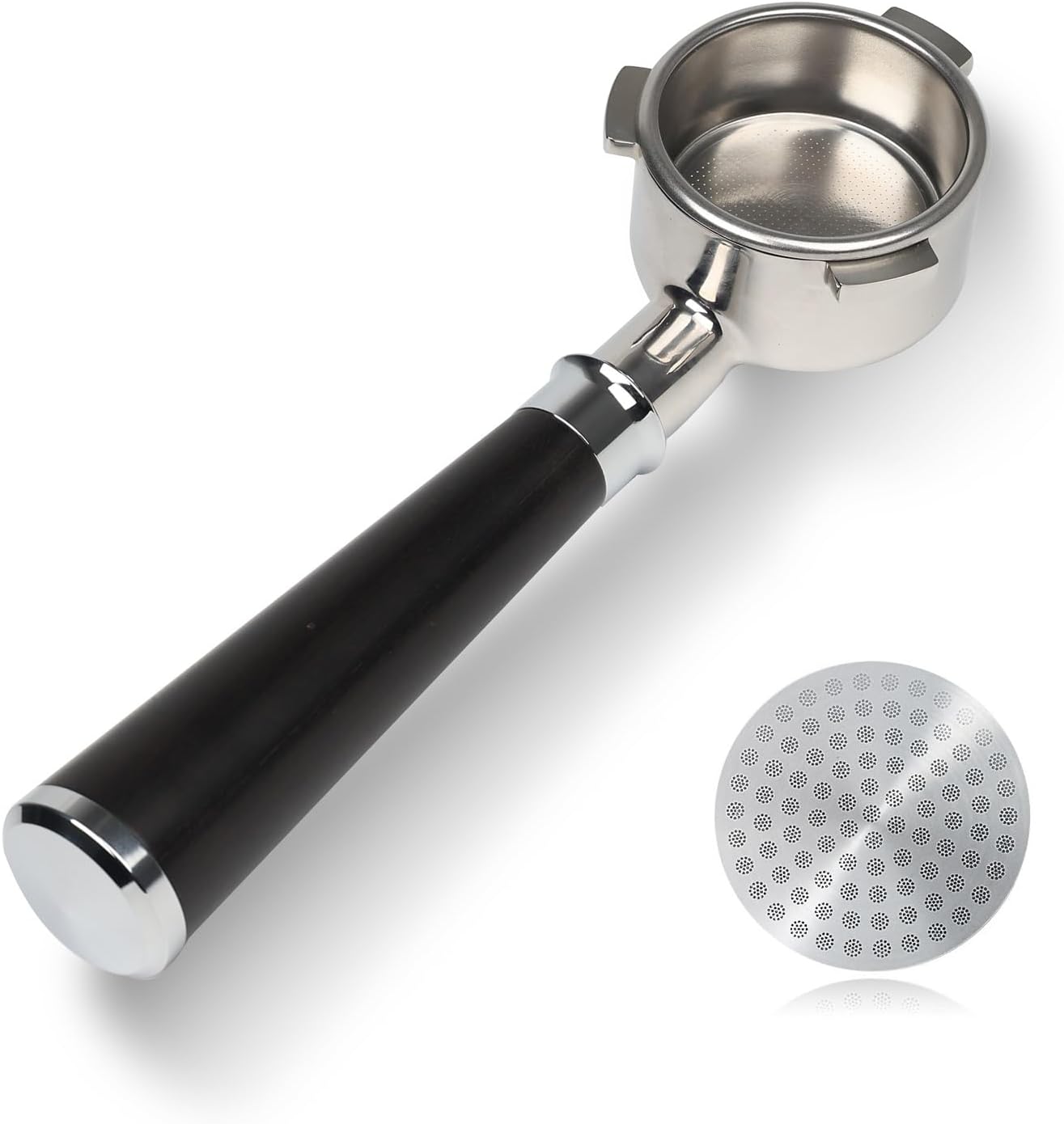 Bottomless Portafilter 54mm Compatible for Breville Barista Express, Pro, Touch, and Impress | Bonus Puck Screen | T Buckle Black Rosewood Handle