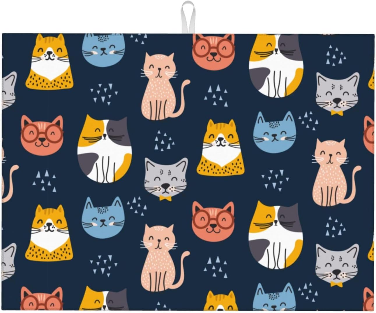 Absorbent Microfiber Dish Drying Mat, Quick Dry Pad for Sink Dishes or Under Rack, Kitchen Counter Accessories, Reusable Washable Extra Large 18"x24" (Cute Cats,Navy blue)