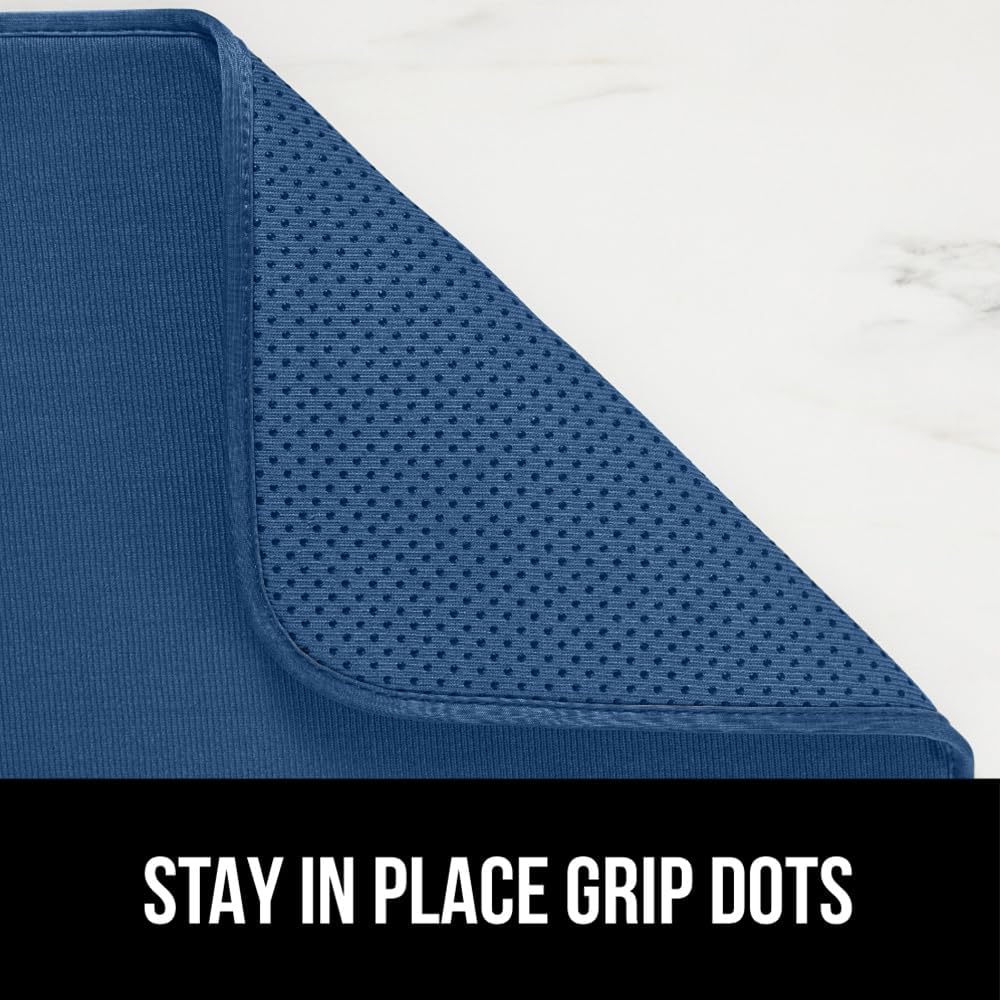GORILLA GRIP Ultra Water Absorbent Microfiber Dish Drying Mat, 18x24, Quick Dry Thick Mesh, Slip Resistant Pad for Sink Dishes or Under Rack, Kitchen Counter Accessories, Machine Wash, Blue
