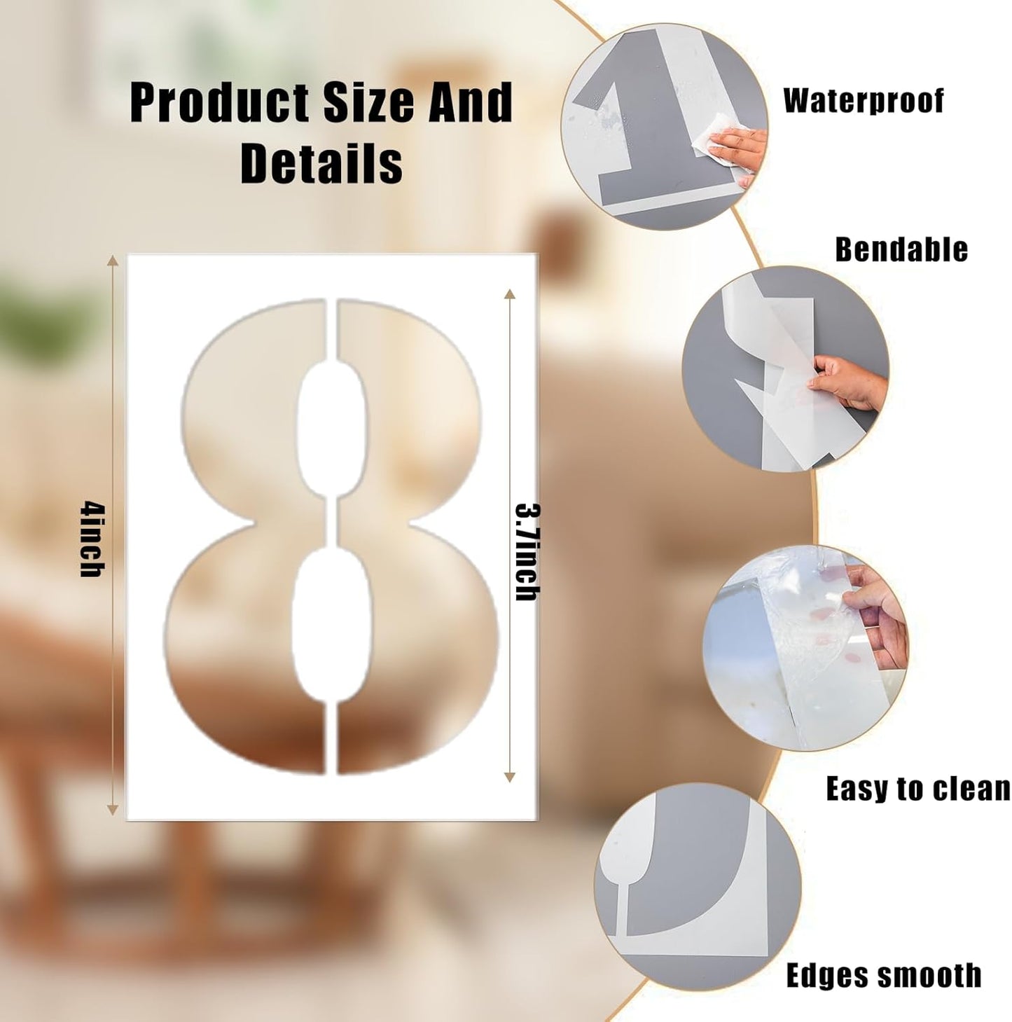 4 Inch Number Stencils Set, 0-9 Plastic Address Number Stencils Reusable Cake Digital Templates for Painting on Wall,Wood,Rock,Mailbox and DIY Art Projects