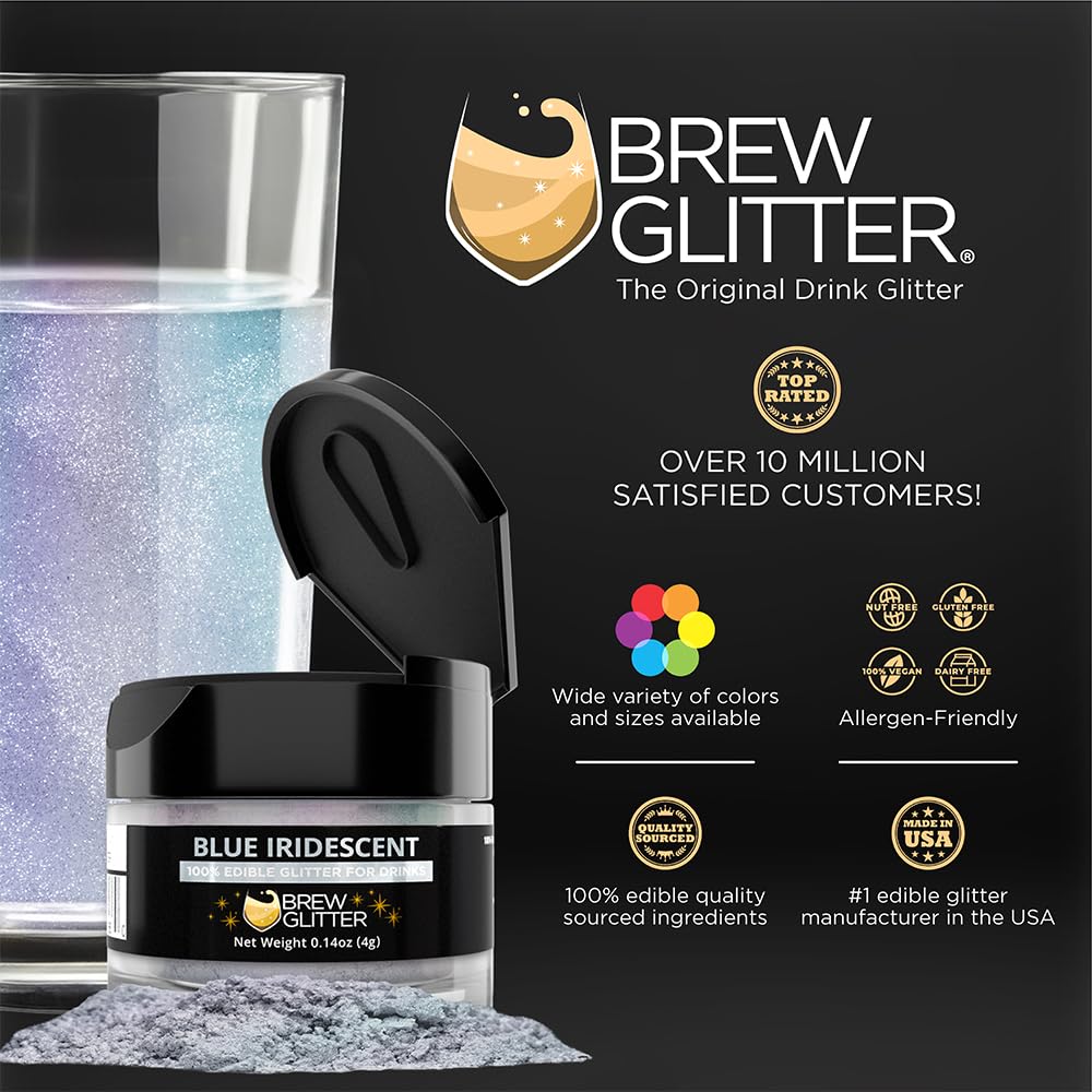 Brew Glitter Iridescent Blue Edible Drink Glitter 1x 4g Jar for Cocktails, Beer, & Beverages