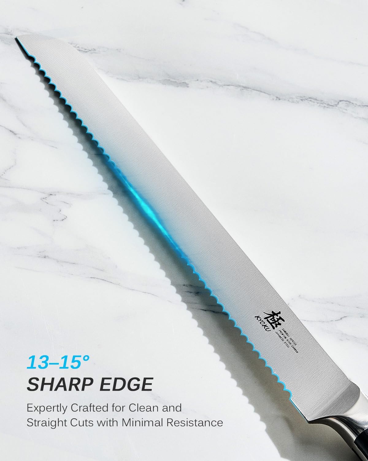 KYOKU 10" Serrated Bread Knife, Samurai Series Serrated Knife for Homemade Bread Pastries with Pakkawood Handle, Japanese High Carbon Steel Cake Knife, Full Tang Bread Cutting Knife with Sheath & Case