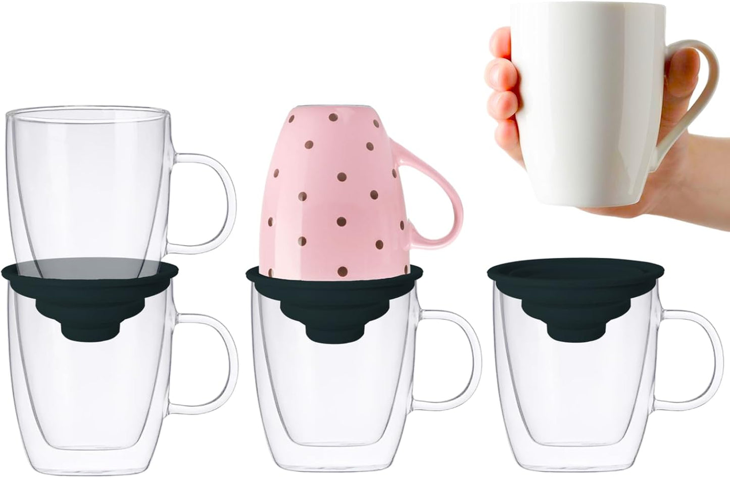 Coffee Mug Organizers and Storage (6Pack), Adjustable Mug Organizer for Kitchen Cabinet Shelf, Cup Stacker Holder for Tea Cup, Coffee Mug, Glassware, Save Space for Cupboard