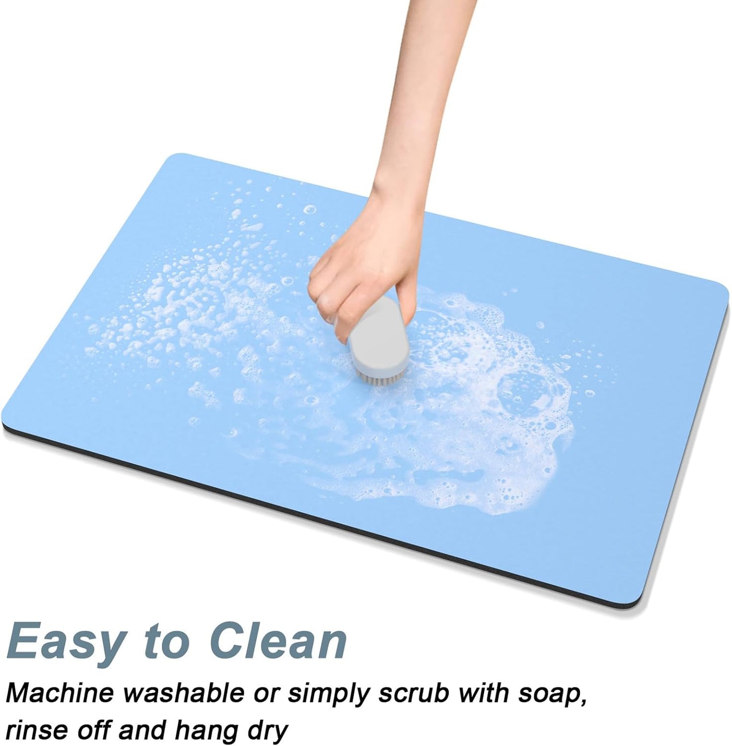 Rnivvi Coffee Mat, 16" x 24" Coffee Bar Mats for Espresso Machine Station Accessories and Organizer, Hide Stain Rubber Backed Absorbent Dish Drying Pad for Kitchen Counter, Cute Bar Decor Pad, Blue