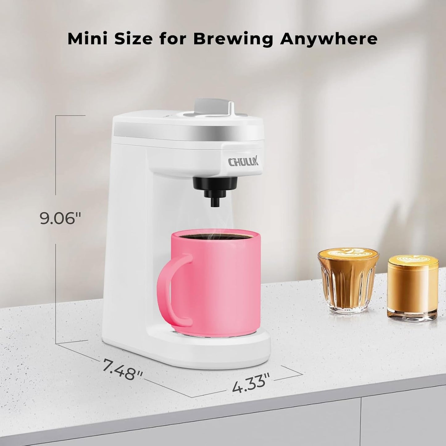 CHULUX Mini Coffee Maker for K Capsule, Single Serve Coffee Maker for One Cup Americano, Lightweight Pod Coffee Machine, Pearl White