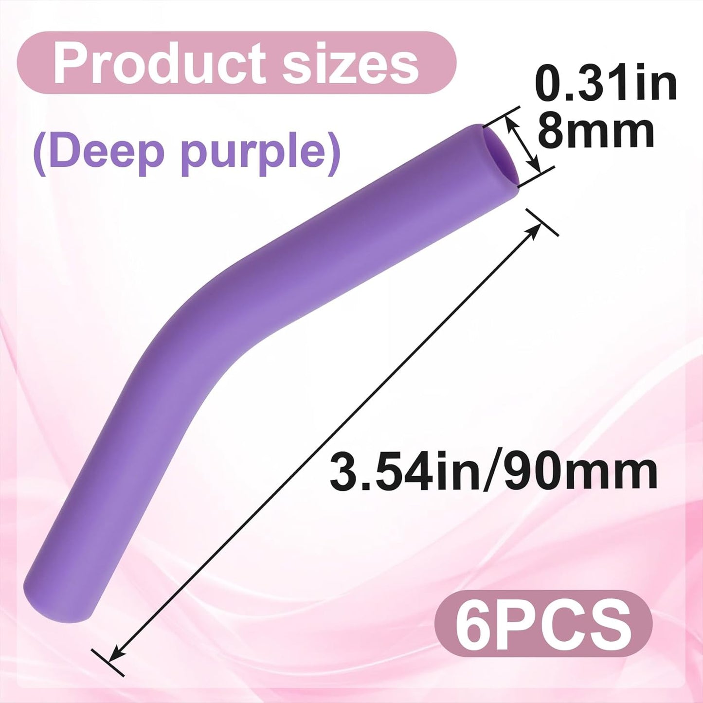 6pcs Food-Grade Silicone Metal Straw Tips, Reusable Flex Elbow Straws Cover Replacement Tips, Soft Straw Toppers Kits for 8 mm Stainless Steel Metal Straws - Dark Purple