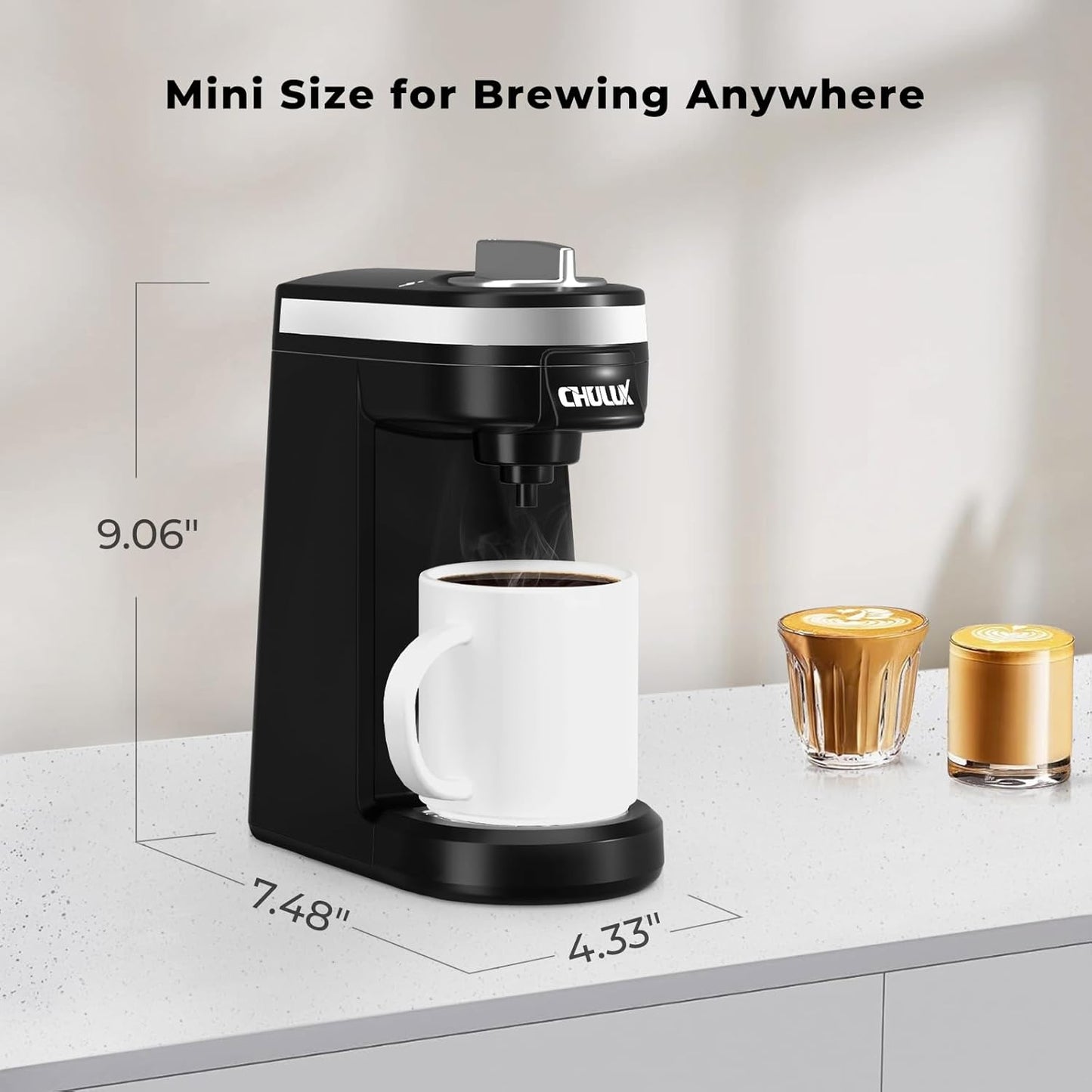 CHULUX Single Serve Coffee Maker for K Capsule and Ground Coffee, Single Cup Coffee Machine, Black