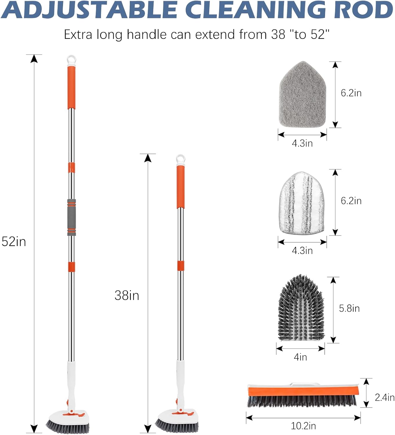 SetSail 4-in-1 Tile Tub Floor Scrubber with 52-inch Adjustable Long Handle Shower Cleaner Brush with V-Shaped Grout Brush and 3 Replacement Brush Heads for Cleaning Bathroom Kitchen Walls Tub Tile