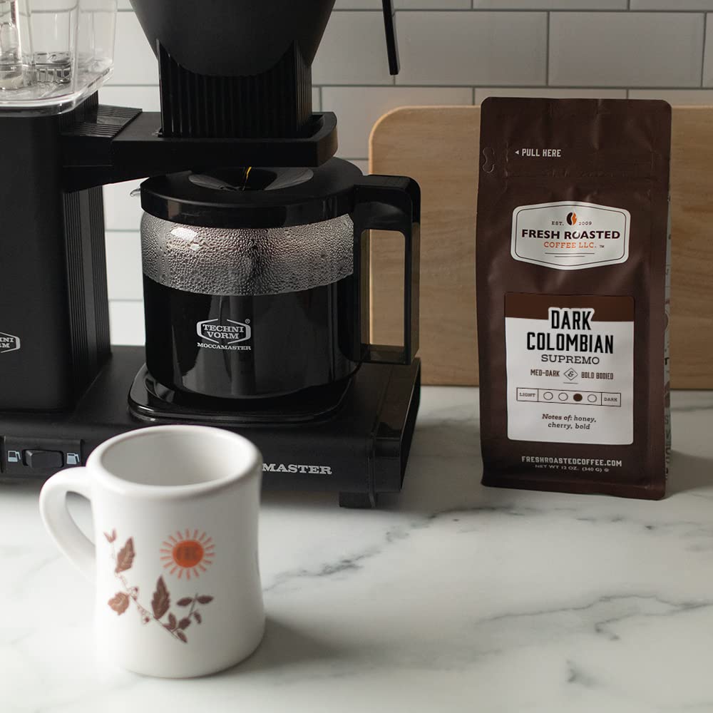 Fresh Roasted Coffee,100% Dark Colombian, 12 oz, Med-Dark Roast, Kosher, Ground