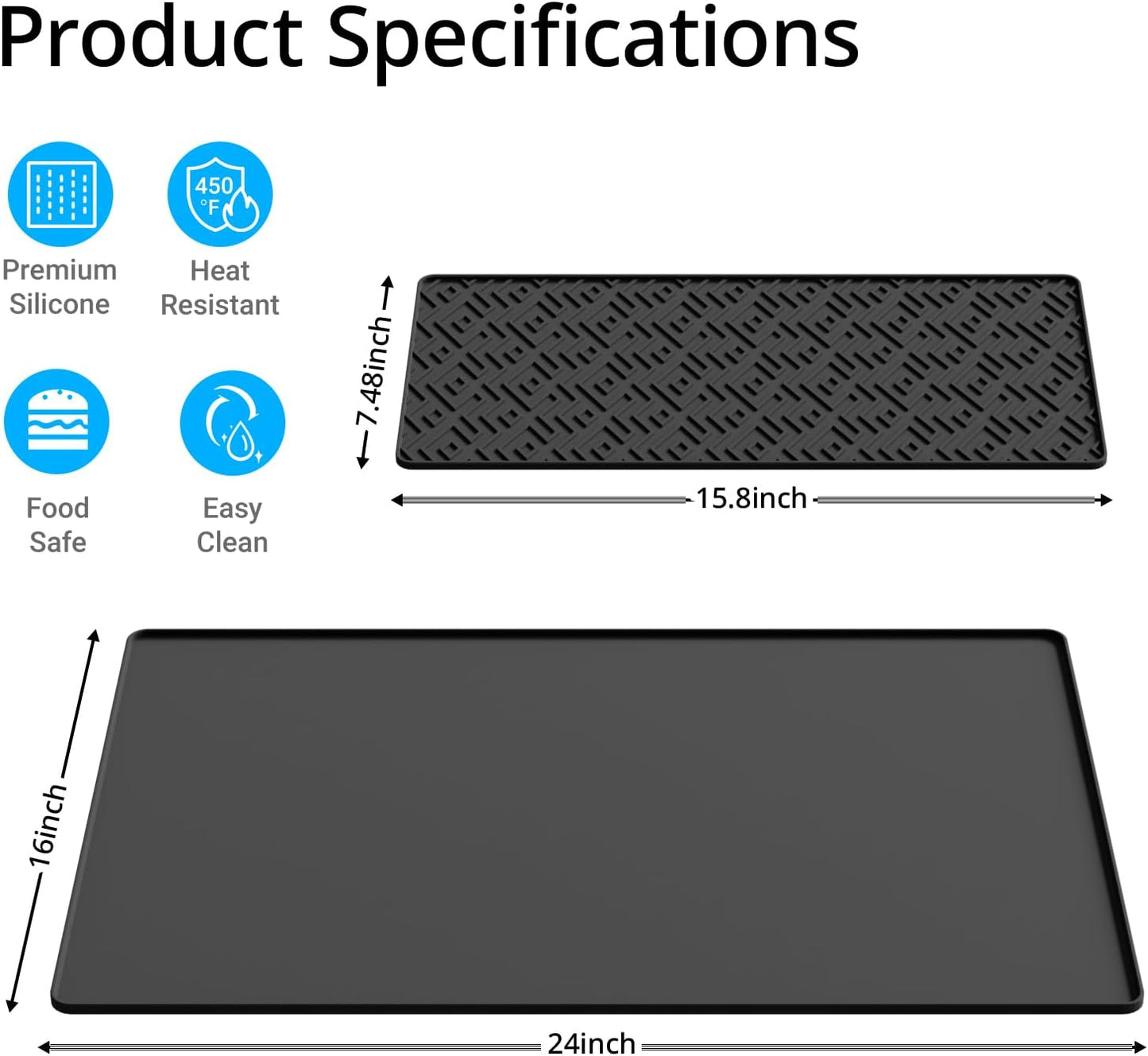 Silicone Coffee mat 24''x16'' – Non-Slip Bar Mat with Detachable Drying Layer for Espresso Machines, Countertops & Dish Racks