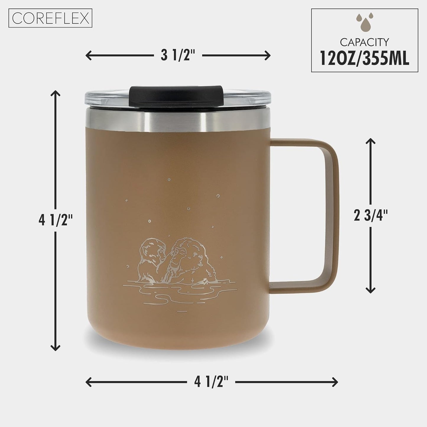 COREFLEX 12 oz Insulated Coffee Mug with Handle & Lid, Stainless Steel Double Walled Vacuum Insulated Tumbler, Travel Coffee Cup Thermal Cup - Home, Office, Travel, Outdoor, Camping