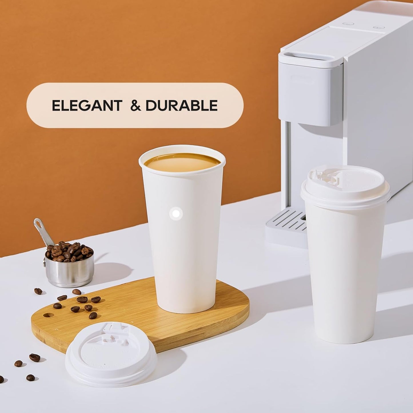 JOLLY PARTY [100 Pack] 20 oz Paper Coffee Cups, Disposable Paper Coffee Cup with Lids, Hot/Cold Beverage Drinking Cup for Water, Juice or Tea, Suitable for Home, Shops and Cafes