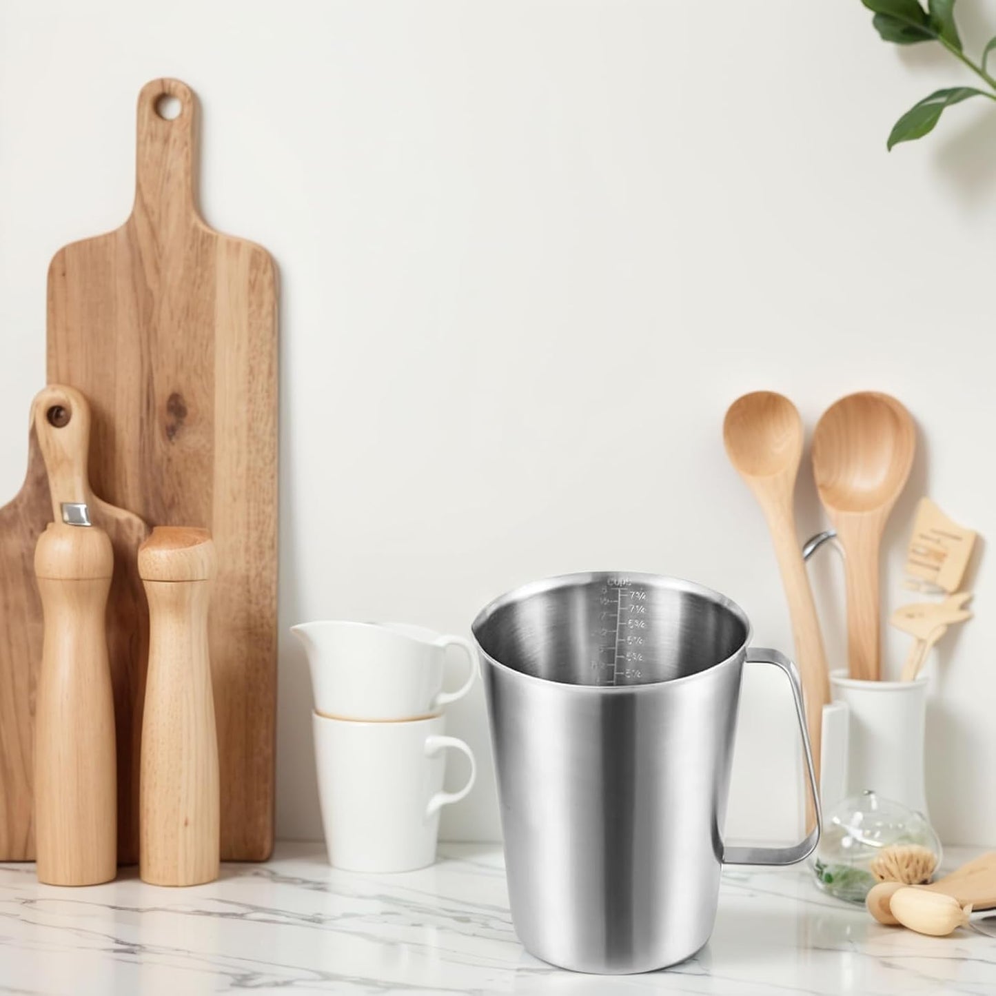 Stainless Measuring Cup (2000ML), KSENDALO 8 Cup Stainless Measuring Cup, Stainless Pitcher with Marking with Handle, 64 Ounces (2.0 Liter)