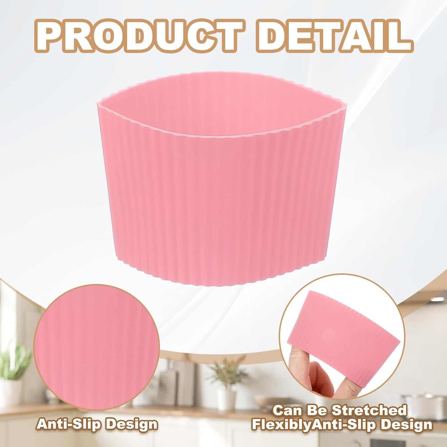 uxcell 6Pack Coffee Cup Sleeves, Reusable Silicone Heat Resistant Cup Protective Sleeve Nonslip Mug Protector Cover for Home Travel Coffee Mug Glasses Water Bottle Boots, Pink