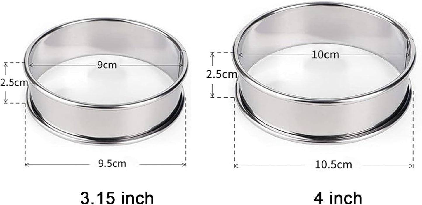 HLMOptimo English Muffin Rings, Stainless Steel Crumpet Rings, 6 Pcs Nonstick Metal Round Ring Molds with Silicone Oil Brush (3.15 inch)