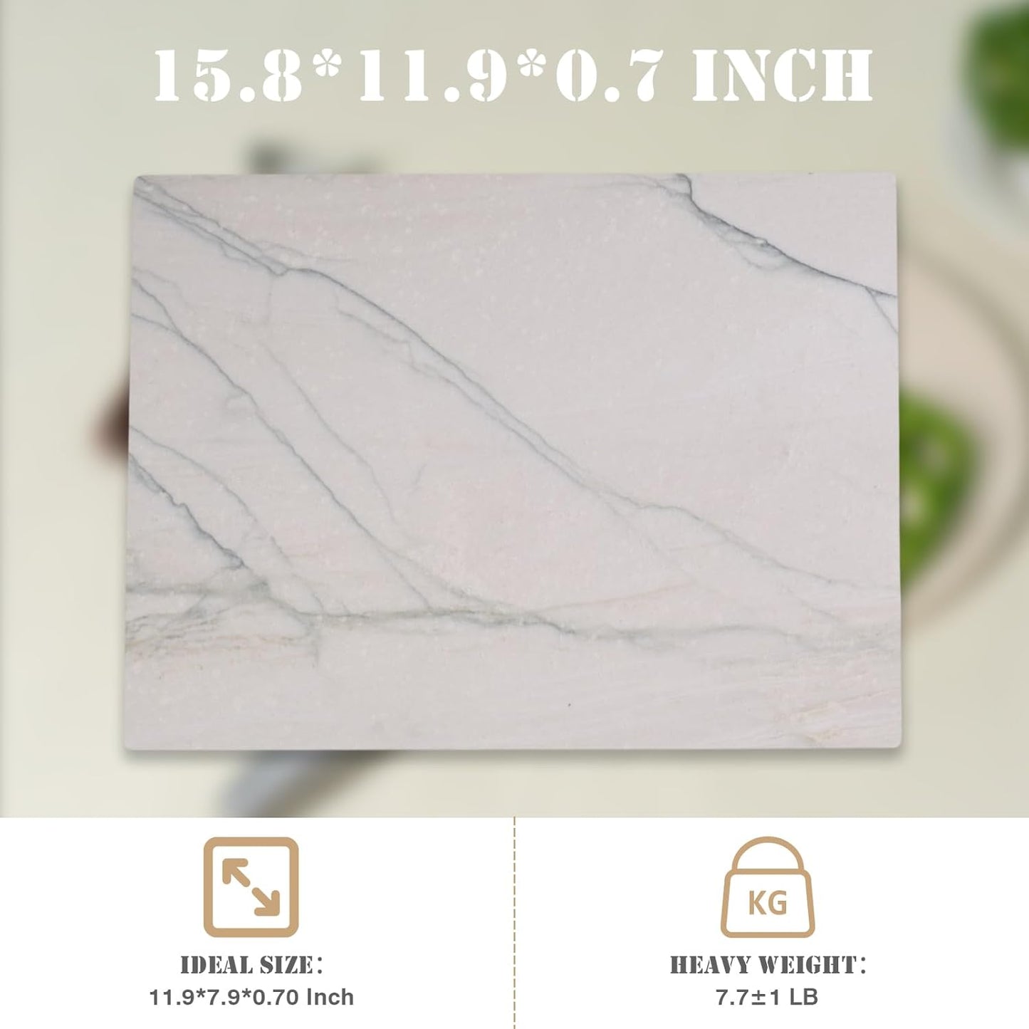 Koville Marble Pastry Board Cutting Boards for Kitchen Counter, 16" x 12" Natural White Marble Cutting Board Cheese Board, Stone Charcuterie Slab, Heat Resistant Rectangular Serving & Chopping Slab