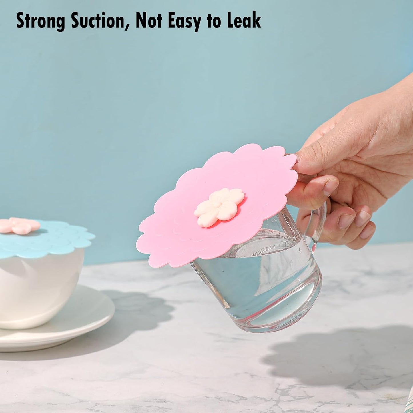 Peach blossom Silicone Cup Covers (Set of 3) ， Multicolored Silicone Lids for Mugs, Cups, Tea Pots,Flexible Mug Covers，Hot Cup Lids for Coffee & Tea