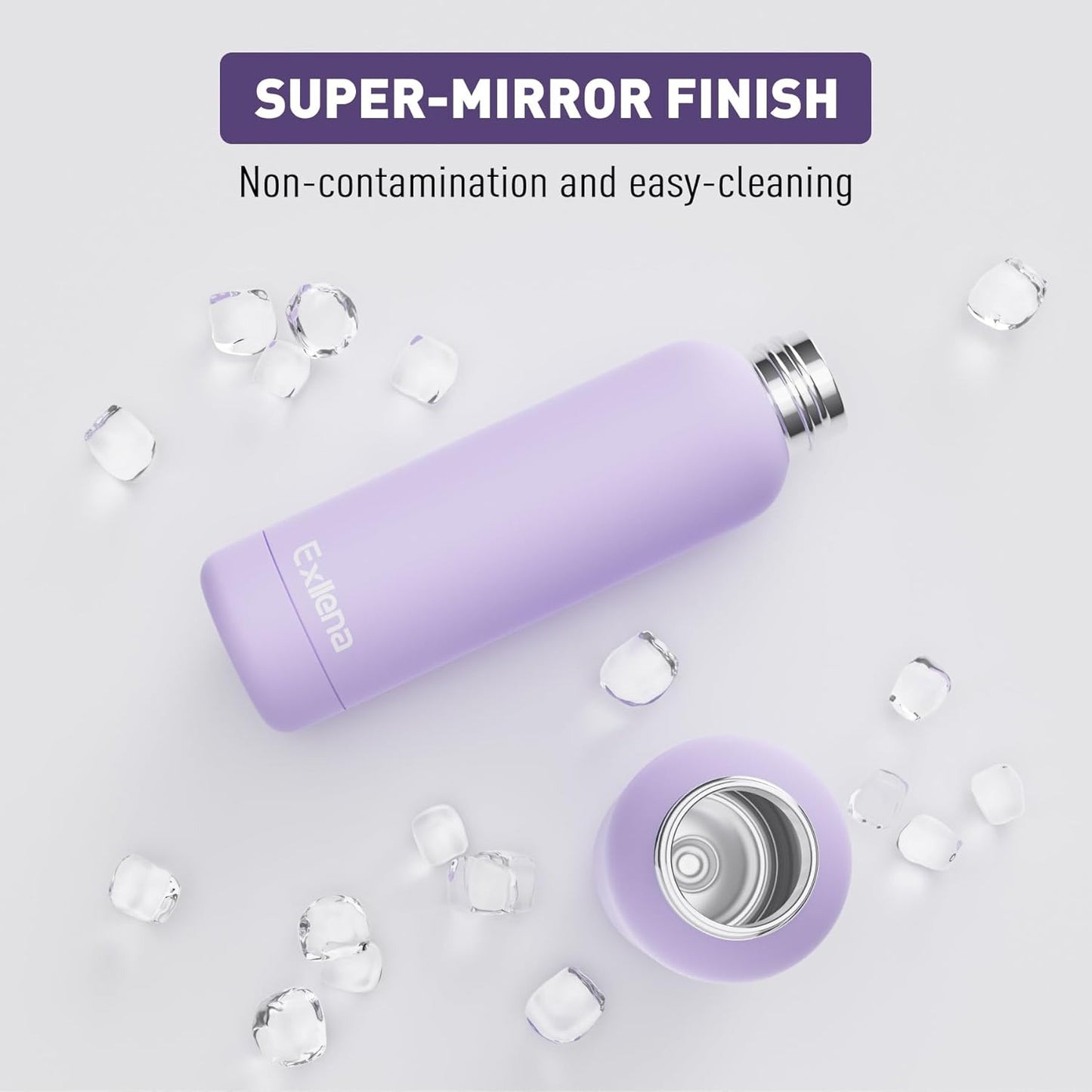 Slim Insulated Water Bottles for Travel 18oz with Clip, Double Wall Vacuum Stainless Steel Water Bottle Keeps Drinks Cold 24 Hrs/Hot 12 Hrs, 100% Leakproof, BPA Free(Purple)