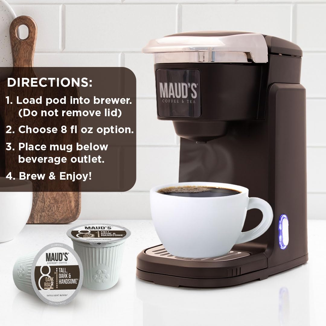 Maud's Dark Roast Coffee Pods, 18ct, Recyclable Single Serve Pods – 100% Arabica Coffee, Compatible with Keurig K Cups Maker