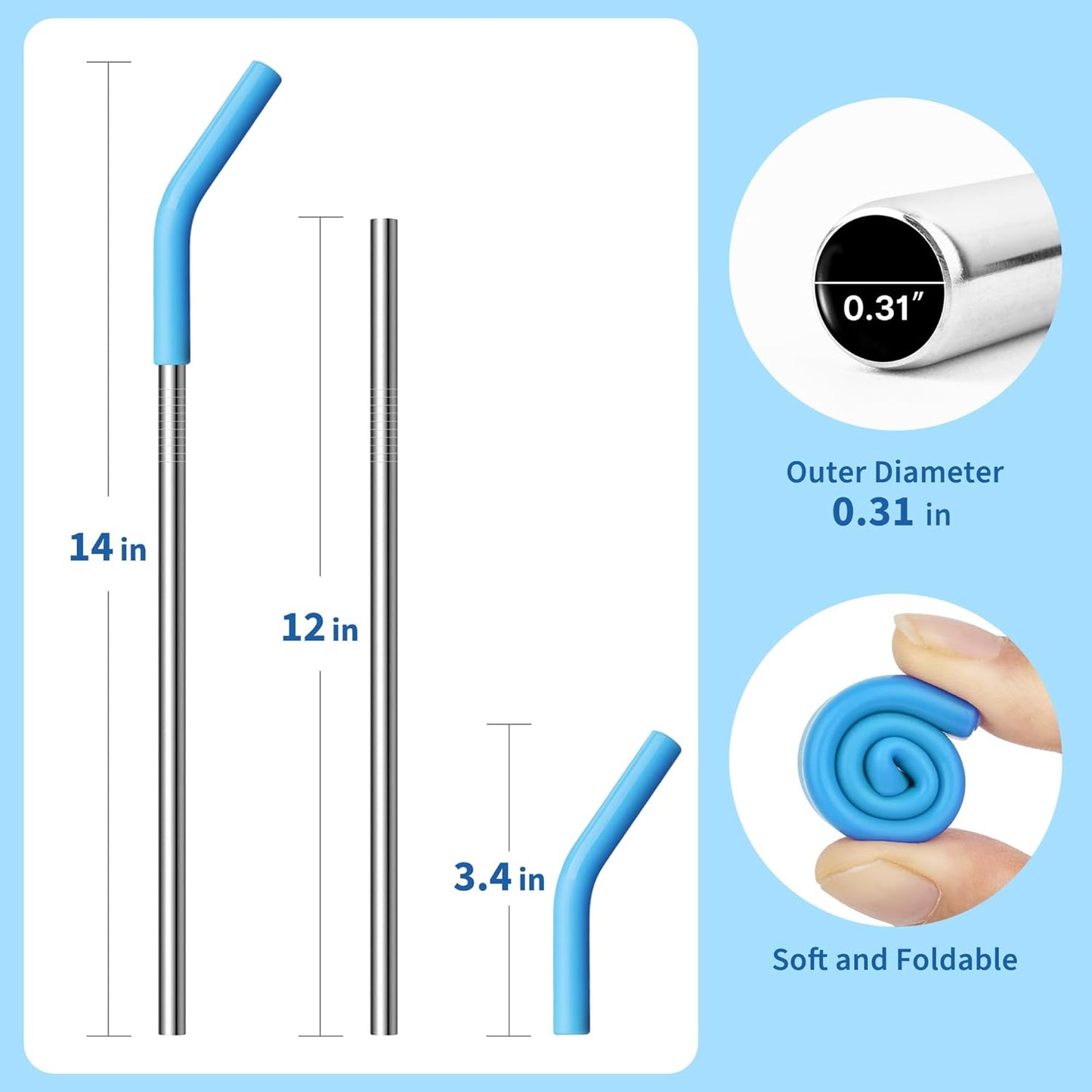 Metal Straws Reusable for 40 oz Tumbler, 5 Pcs Extra Long Stainless Steel Straws with Silicone Tips for Stanley,Simple Modern, Meoky 40oz Cup