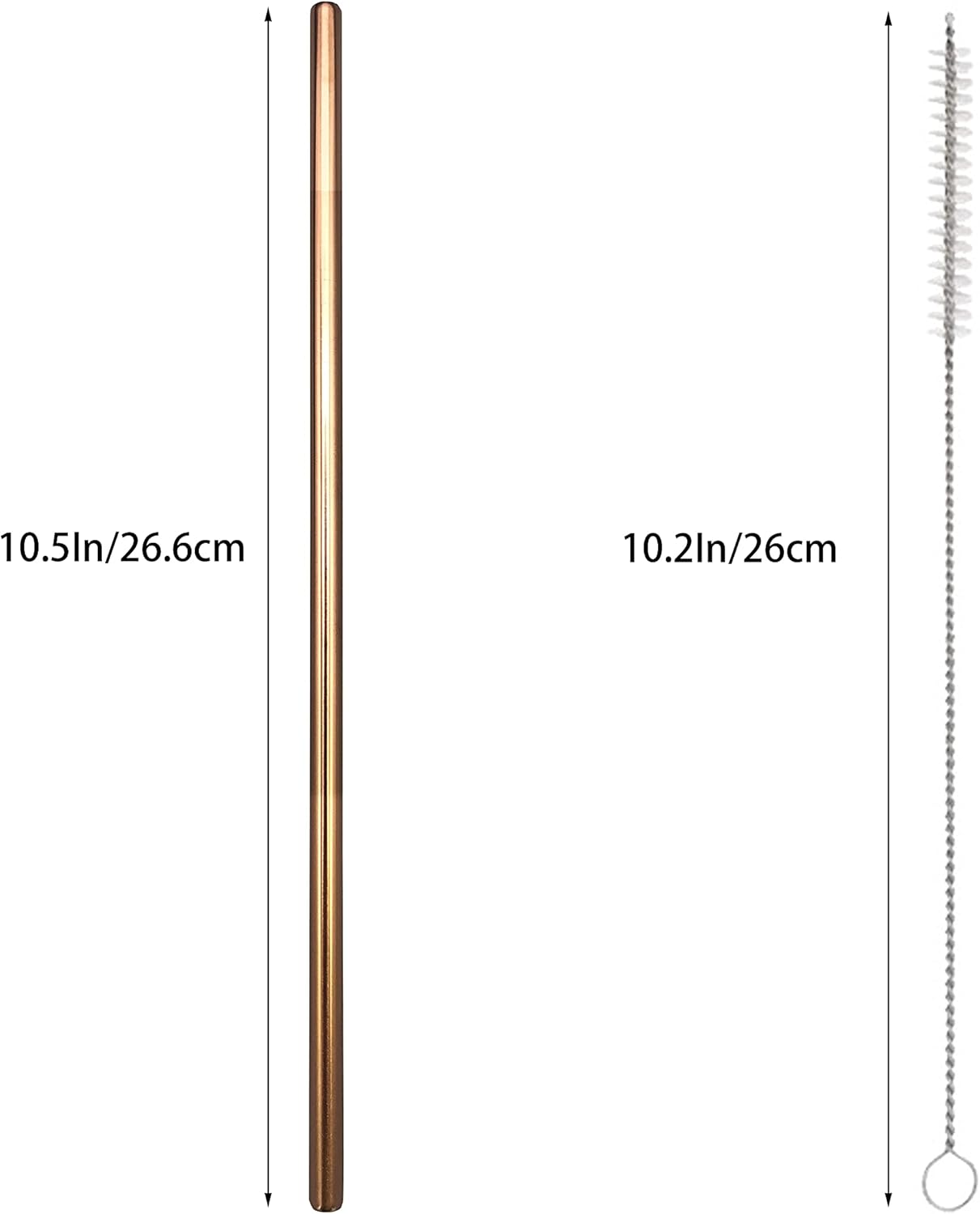 10 Pcs Stainless Steel Straws, Reusable Drinking Straws, Straight Metal Straw Sets with 2 Pcs Cleaning Brushes (10.5 Inch, Rose Gold)