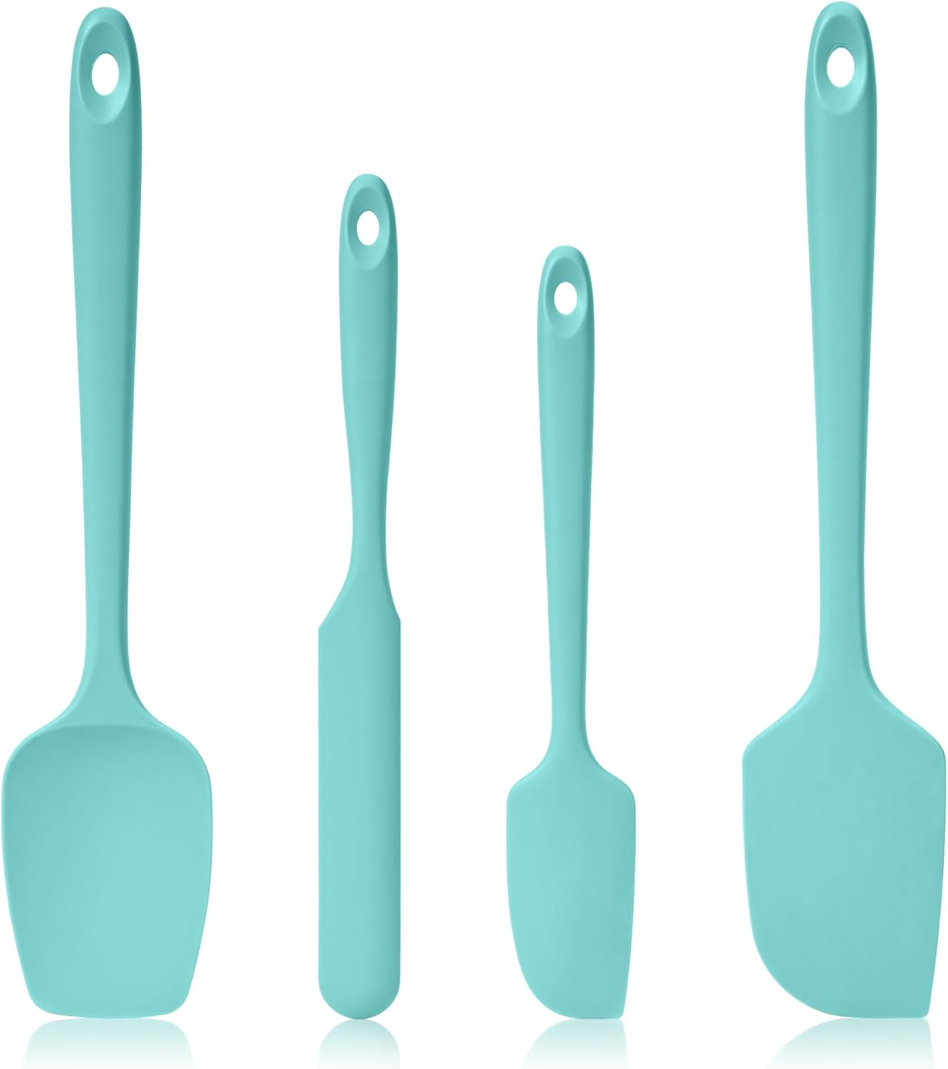 600ºF Heat Resistant Spatulas, High Heat Food Safe Semless Kitchen Silicone Scraper Set for Cooking Baking Mixing Scraping Stirring Nonstick Cookware Pan Bowl (4Pcs,Aqua Sky)