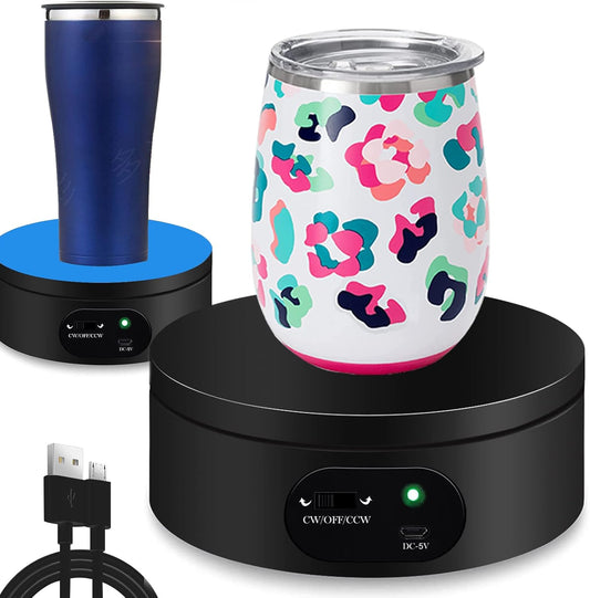 YVV Motorized Rotating Display Stand,Turner Cup Platform for Epoxy Glitter Tumbler, 360 Automatic Mute Rotating Turntable, Tumbler Making Supplies Spinner, Base for Product Video Show ,Balck 4.72in