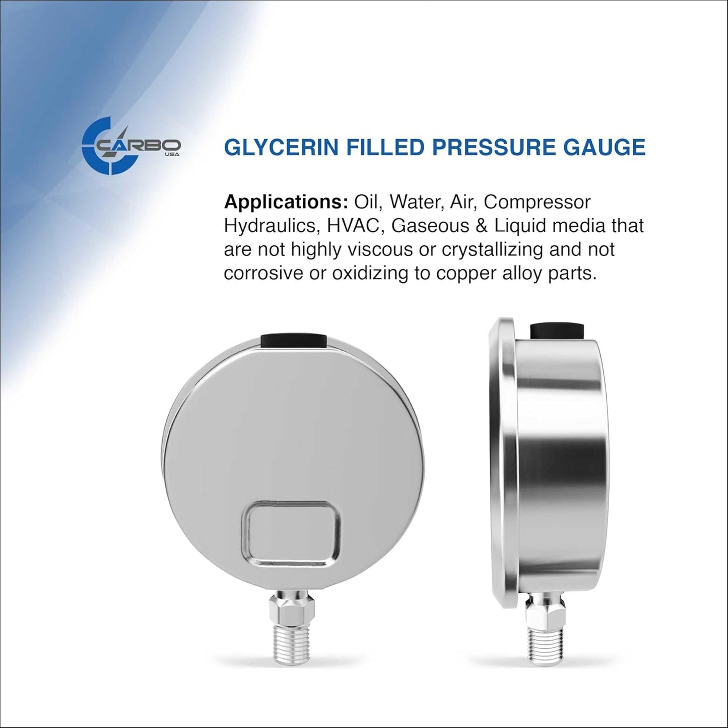 Stainless Steel Pressure Gauge Dual Display (0-1000 psi/kPa) - 2 1-2" Glycerine Liquid Filled Water Air Oil Gas Gauge with Polycarbonate Lens & Brass Connection -1/4" NPT Lower Mount
