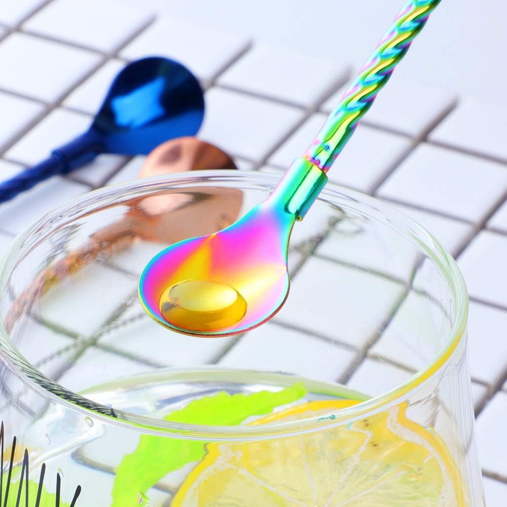 10 pcs Metal Straw Spoons with 2 Cleaning Brushes, Reusable Drinking Spoon Straws for Iced coffee, Iced tea, Milkshake, Cocktail, Smoothies (mix colors)