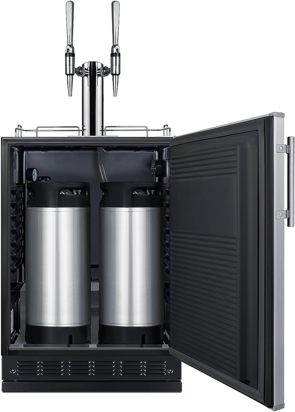 Summit Appliance 24" Wide Beer Kegerator/Refrigerator Combo, Two 1/6 Sixtel Kegs, Black Interior, Caster Wheels, Residential/Commercial Use (RHD, Nitro Coffee)