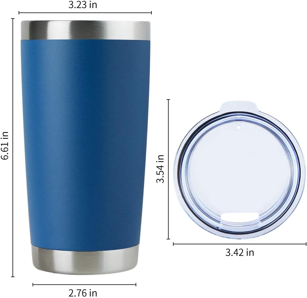 DOMICARE 20oz Stainless Steel Tumbler Bulk with Lid, Double Wall Vacuum Insulated Travel Mug, Powder Coated Coffee Cup (Dark Blue, 1)