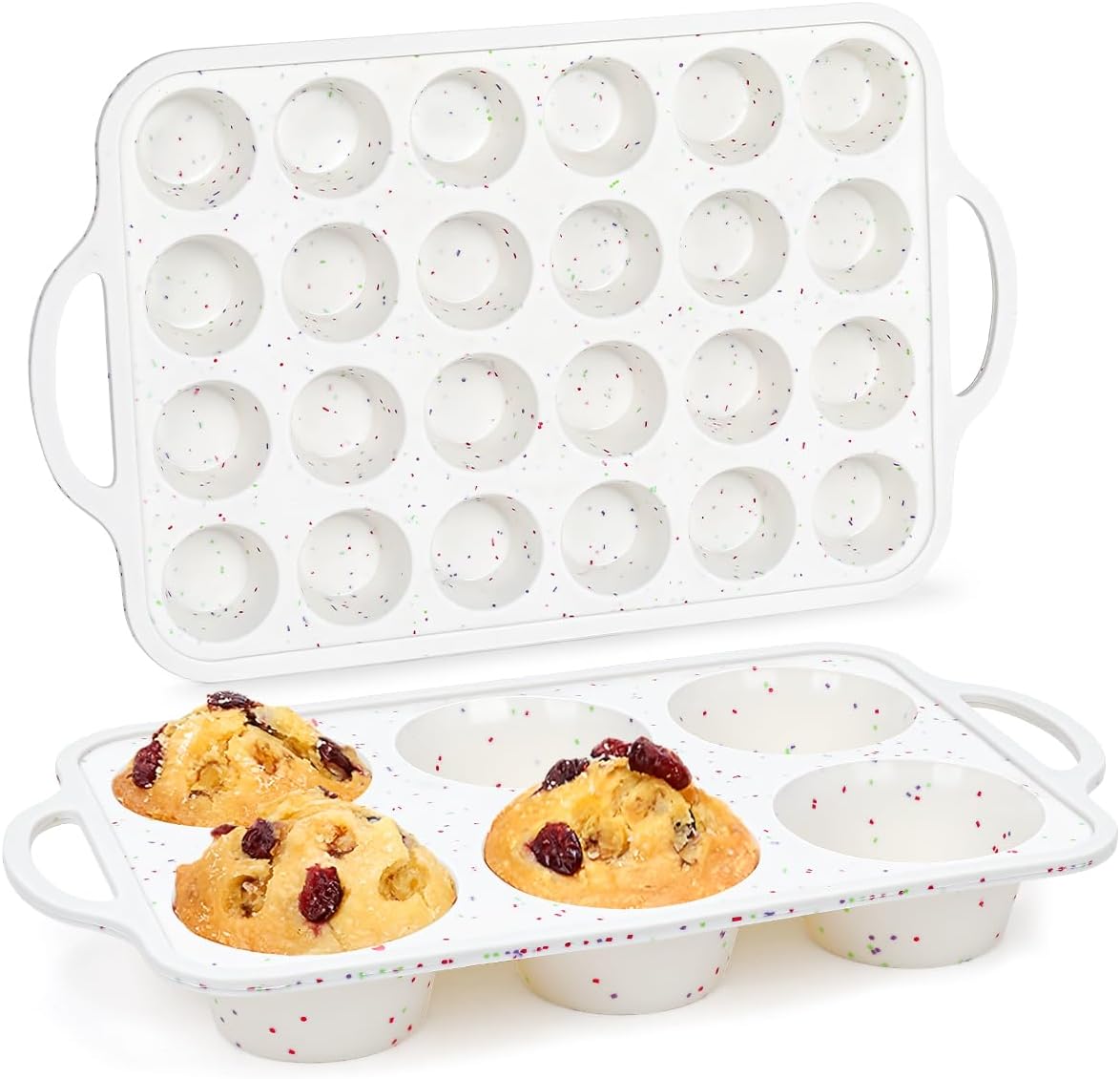 Silicone Muffin Pans for Baking, Metal Reinforced Frame Jumbo 6 Cups & Mini 24 Cups Cupcake Pan Nonstick Muffin Pan for Homemade Baking Easy to Handle