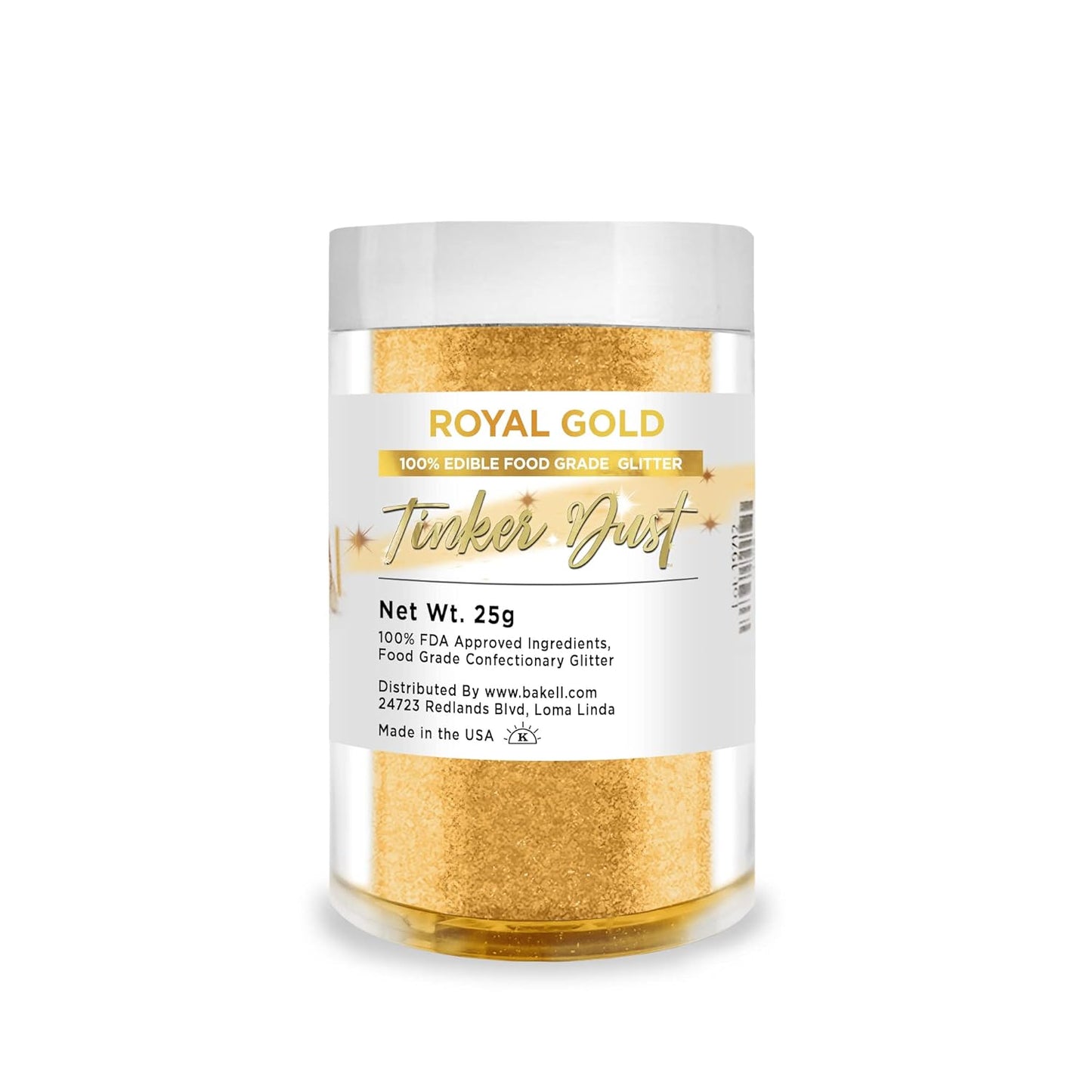 BAKELL Royal Gold Edible Glitter, 25 Grams | TINKER DUST Edible Glitter | KOSHER Certified | 100% Edible Glitter | Cakes, Cupcakes, Cake Pops, Drinks, Dessert Vegan Glitter & Dusts (25g, Royal Gold)