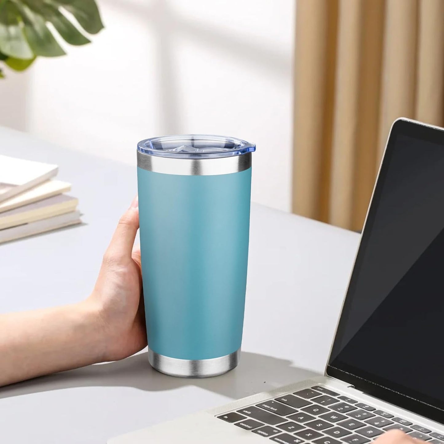 20oz Tumbler with Lid Double Wall Vacuum Insulated Travel Coffee Mug Stainless Steel Thermal Cup Powder Coated Sturdy Coffee Tumbler Bulk for Hot and Cold Beverages (Black-Glacier-Purple-White,4)