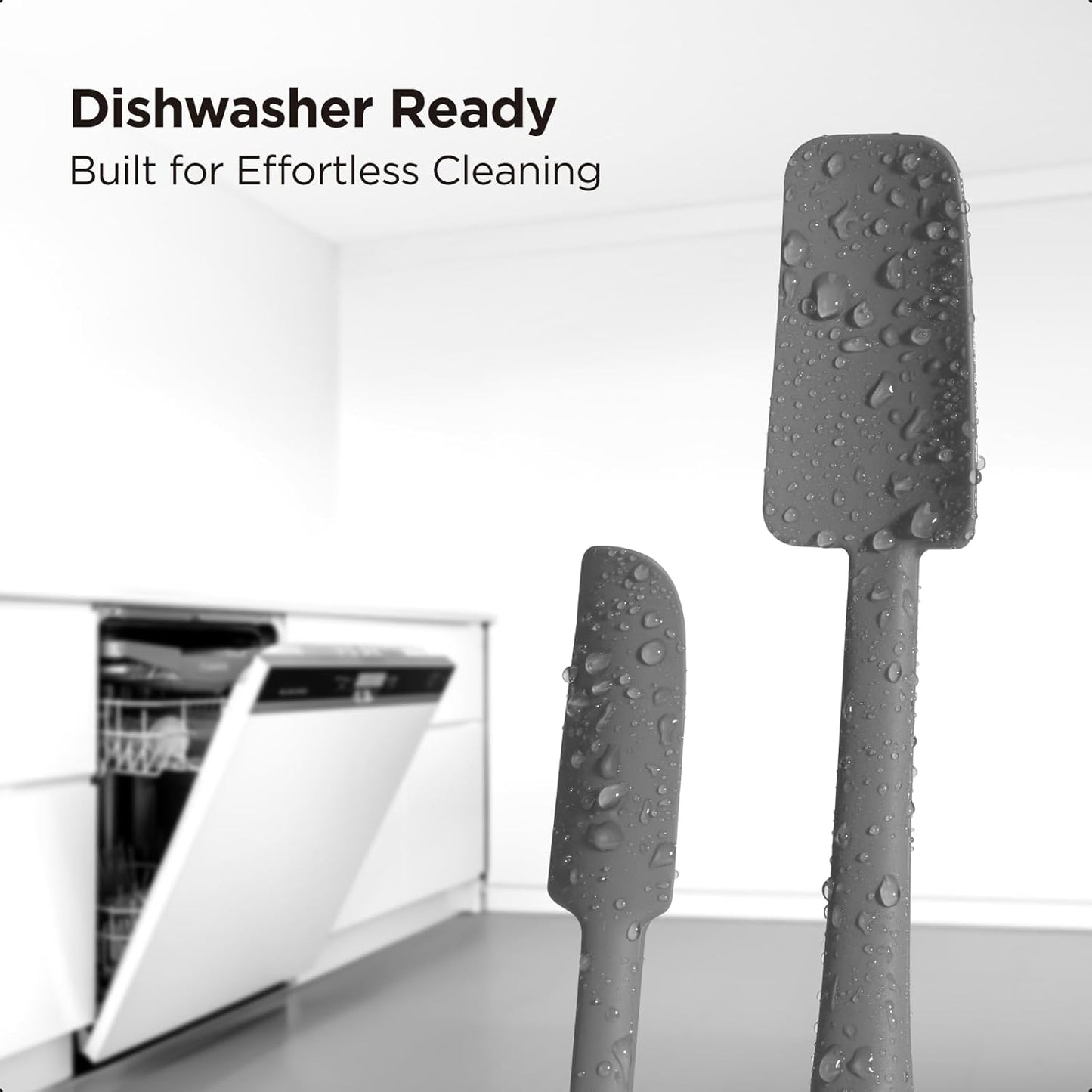 Kitchen Mama WaltzGrip Platinum Silicone Jar and Can Spatula Utensil Set: Heat Resistant, Nonstick Scraper, Scooping, Perfect for Smoothies, Jam, Cream, Butter, Dishwasher Cooking Gadget (Metal Gray)