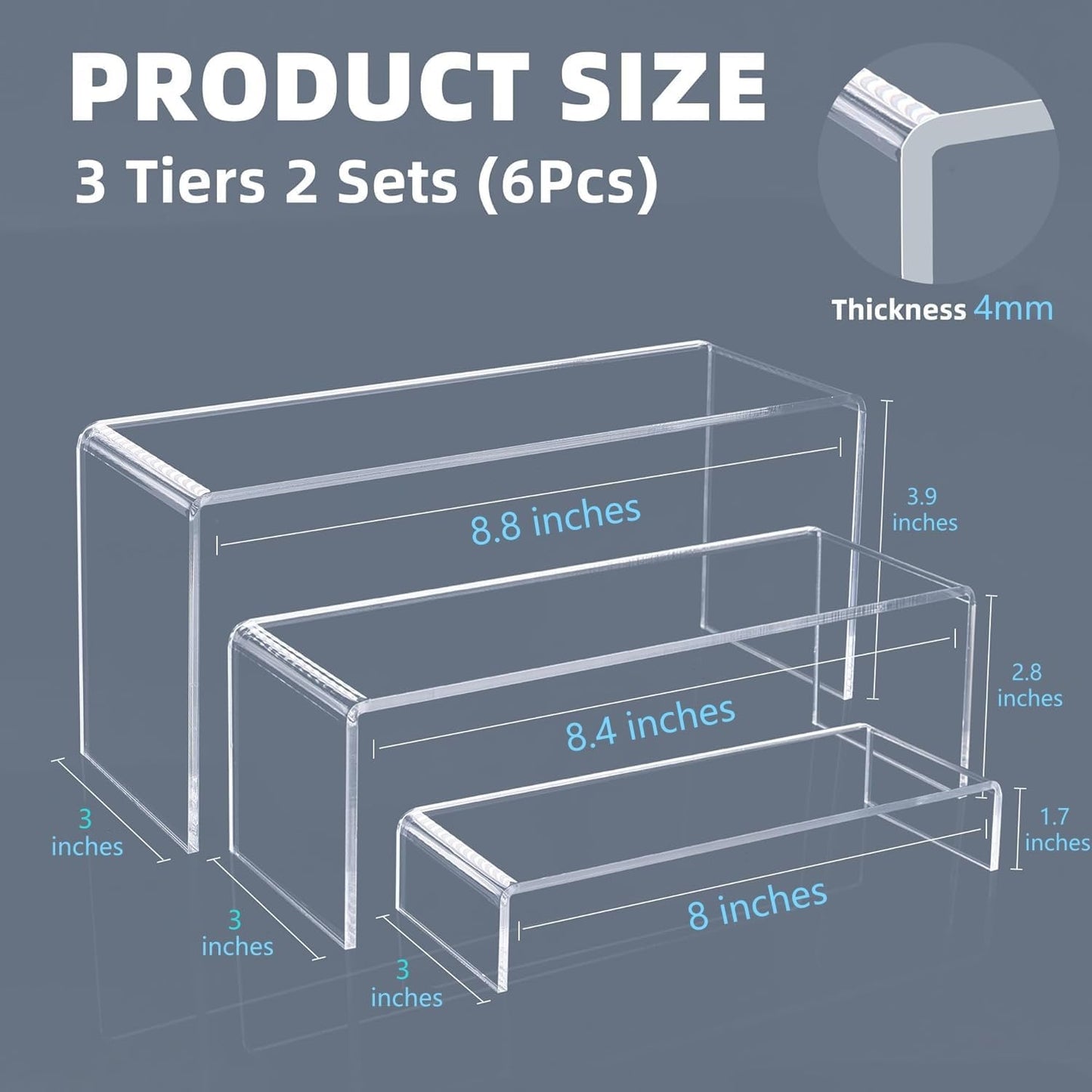 Goabroa Acrylic Display Risers, 2 Sets 6 Pcs Rectangular Risers Display Stands, 4mm Thick Display Stands for Vendor Events, Acrylic Shelves for Lego Display, Cupcake, Perfume