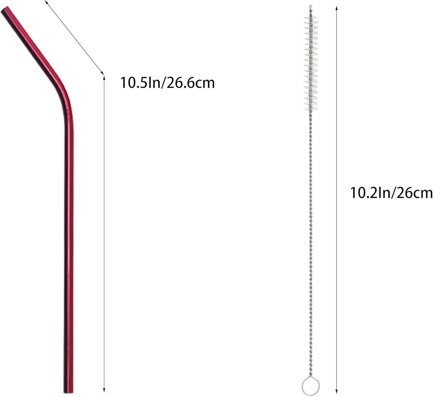 10 Pcs Stainless Steel Straws, Reusable Drinking Straws, Bent Metal Straw Sets with 2 Pcs Cleaning Brushes (Red, 10.5 Inch)