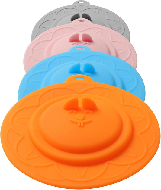 Cat's face Silicone Cup Covers (Set of 4) ， Multicolored Silicone Lids for Mugs, Cups, Tea Pots,Flexible Mug Covers，Hot Cup Lids for Coffee & Tea