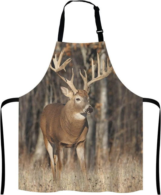 Deer Grass Hunting Bib Apron with Adjustable Neck for Men Women,Suitable for Home Kitchen Cooking Waitress Chef Grill Bistro Baking BBQ Apron