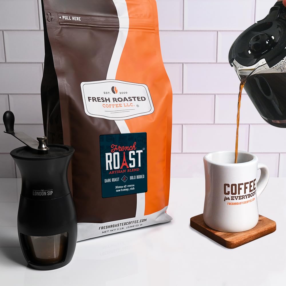 Fresh Roasted Coffee, French Roast, 5 lb (80 oz), Dark, Kosher, Whole Bean